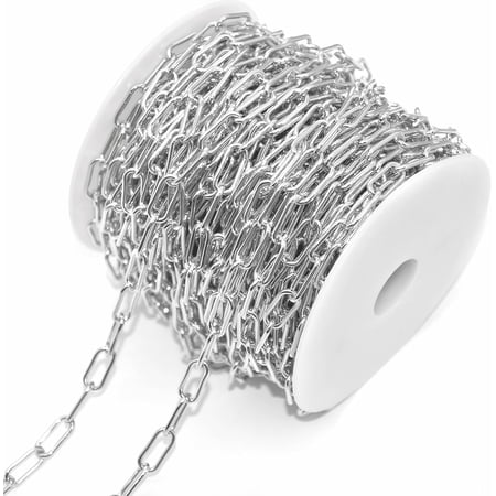 Silver Necklace Chains for Jewelry Making:16.4 FT Necklace Extender Roll,Paperclip Chain Necklace for Jewelry Making,Pull Chain Extension Rolls 5PCS (Silver,Width 2.5mm)
