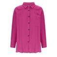 thumbnail image 6 of Ohufall Women's Cotton Blouses Fashion Solid Casual Long Sleeve Lapel Shirt Lightweight Loose Button Down Outdoor Beach Shirts with Pocket, 6 of 9
