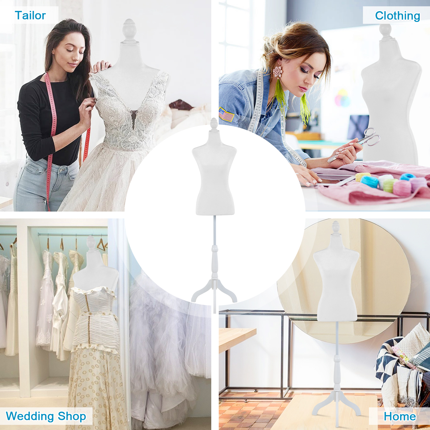 49"-63" Height Dress Form Mannequin Adjustable Female Mannequin Torso Sewing Mannequin Female Dress Model Torso Body Tripod Stand Clothing Forms, White