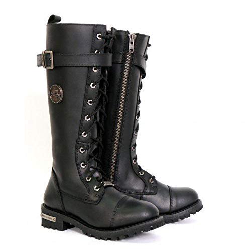 Hot Leathers BTL1005 Ladies 14-inch Black Knee-High Leather Boots with Side Zipper Entry - 6.5