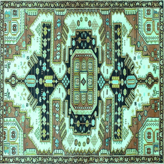 Ahgly Company Indoor Square Persian Turquoise Blue Traditional Area Rugs, 3' Square