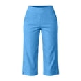 thumbnail image 4 of MLQIDK Blue Crop Capri Pants for Women Crop Capri Pants Knee Length Elastic Waist Ladies Capris Dressy Casual Pedal Pushers with Pockets Blue L, 4 of 5