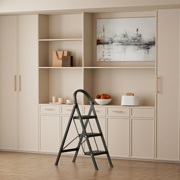 Iron Step Stool Foldable Step Ladder Multi-Purpose Collapsible Ladder for Home, Triangle Stability, Extra Wide Pedal