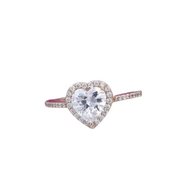 HeartsAndYou 1.6ct Heart Cut Moissanite Engagement Ring for Women Halo Women Solitaire 18k Rose Gold Over Silver