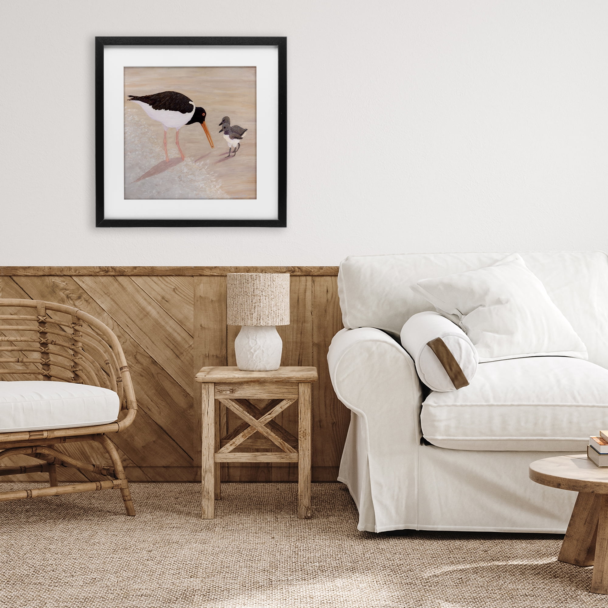 Stupell Industries American Oyster Catcher & Chicks Black Framed Print Under Glass, design by Barbara Fallenbaum