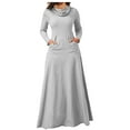 thumbnail image 1 of KIHOUT Robe Maxi Femme Couleur Unie Col Haut Manches Longues Patchwork Poches Grande Ourlet Longue Jupe, 1 of 5