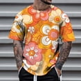 thumbnail image 2 of Zylarhe Mens Tshirts, Men's Floral Print T Shirt Casual Short Sleeve Tee For Spring Summer Comfortable Breathable Daily Wear Stylish Tall Man T Shirts Orange XXL, 2 of 4