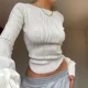 thumbnail image 4 of 2022 Moda Street Cropped Top Otoño Fruncido Manga Larga Camisetas Mujeres Cuello Redondo Casual Blanco Skinny Tee Sexy Street Ropa Y2K, 4 of 5