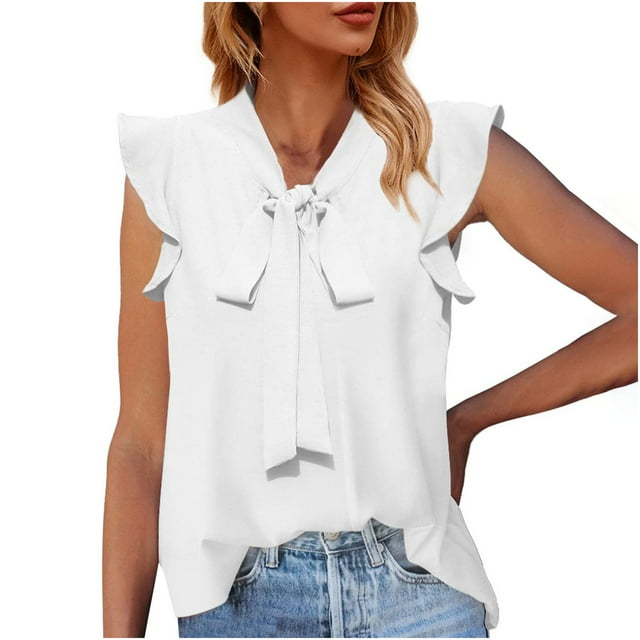 Timegard Womens Tops Ruffle Cap Sleeve V Neck Lightweight Solid Color Work Office Casual Tops Summer