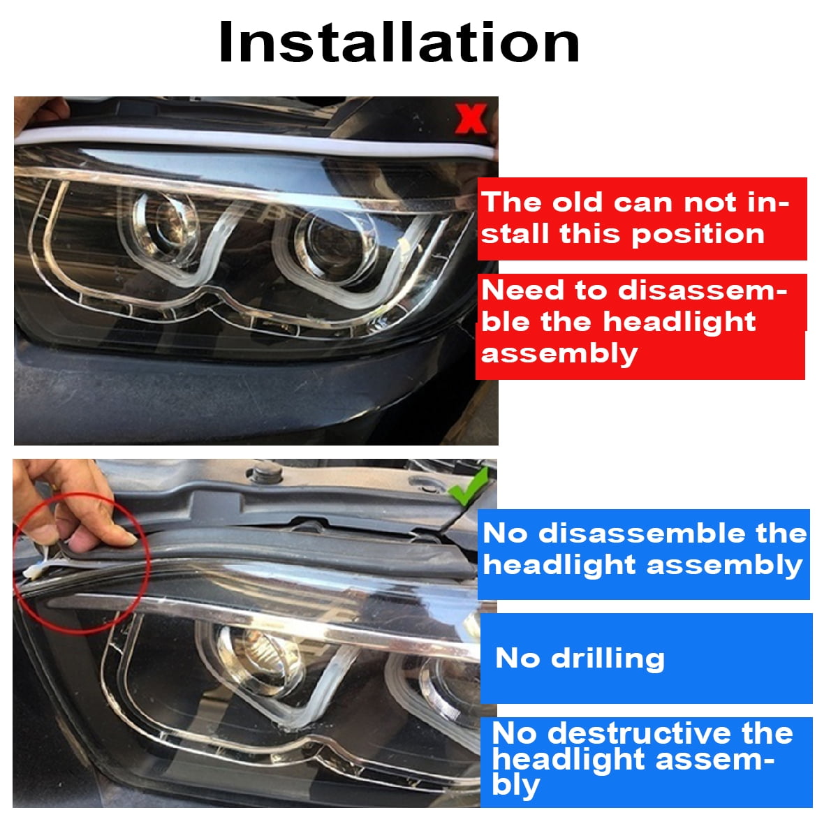 2pcs 60CM Auto Lamps LED Car Headlight Strip Light DRL Slim Flexible Turn Signal