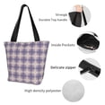 thumbnail image 4 of Salouo Purple Floral Gingham Check Plaid for Shoppers Tote for Women Foldable Handbags with Big Capacity Casual One-Shoulder Shopping Bag Hobo Bags Fit for Office/Shopping/Park, 4 of 6