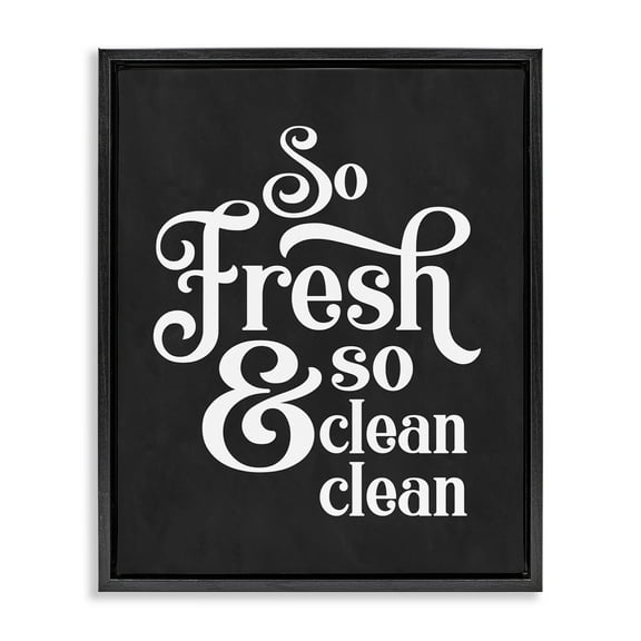 Stupell Industries So Fresh So Clean Laundry Phrase Vintage Typography Jet Black Framed Floating Canvas Wall Art, 16x20, by Lettered and Lined