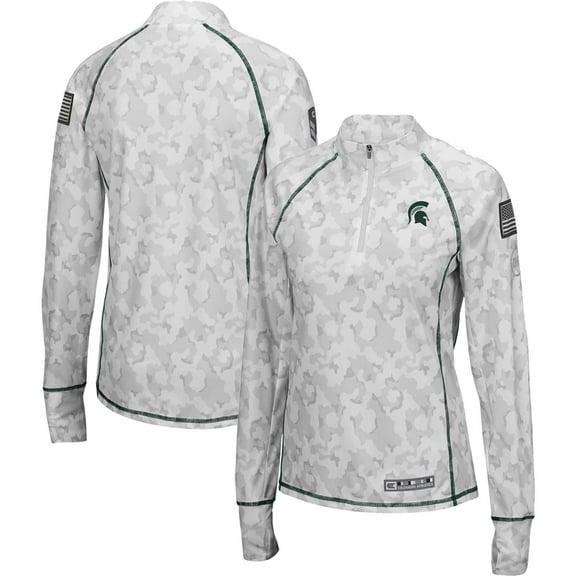 Women's Colosseum White Michigan State Spartans OHT Military Appreciation Officer Arctic Camo Fitted Lightweight 1/4-Zip