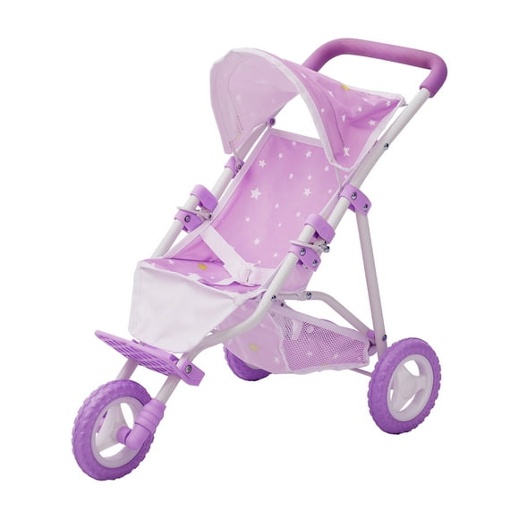 Teamson Kids 16" Doll Baby Stroller Pushchair Buggy Pram Foldable 3 Wheeler Star Design Pink