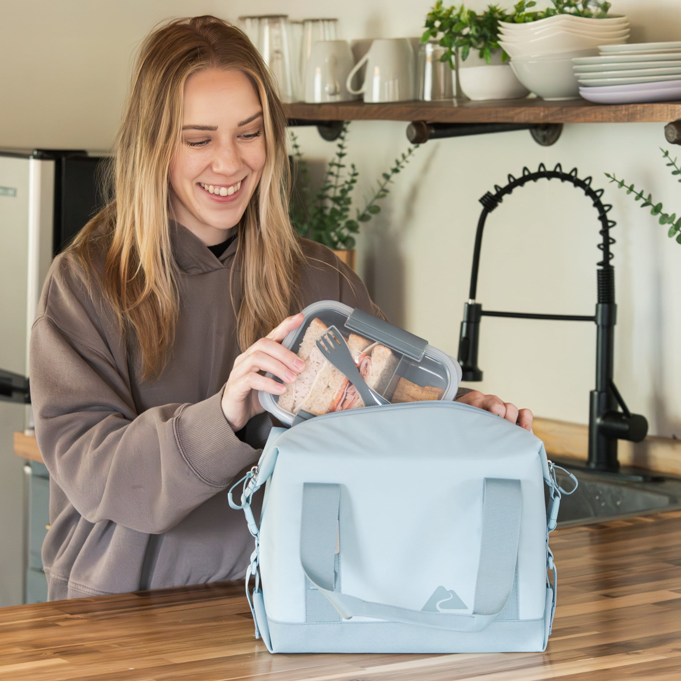 Ozark Trail Folding 12-Can 7 qt Soft-Sided Cooler with Built-in Bottle Opener, Blue