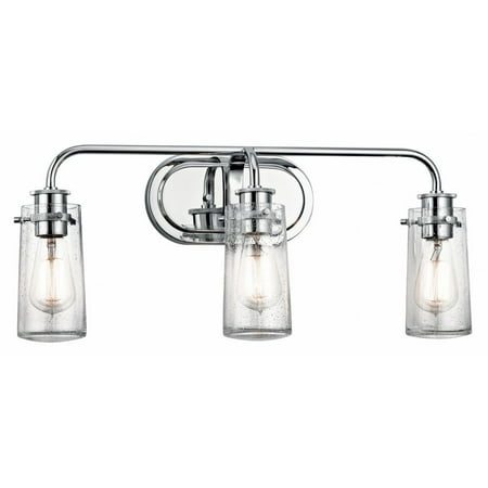 

3 Light Vanity Light Damp Location Rated with Vintage Industrial Style 10.25 inches Tall By 24 inches Wide-Chrome Finish Bailey Street Home