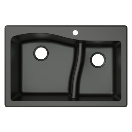 Photo 1 of ***DAMAGED - CRACKED - SEE PICTURES***
KRAUS Quarza 33 Dual Mount 60/40 Double Bowl Granite Kitchen Sink in Black, KGD-442 model