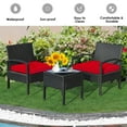 thumbnail image 4 of Gymax 3PCS Patio Rattan Conversation Furniture Set Outdoor Yard w/ Red Cushions, 4 of 10