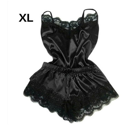 

New Women Bow Sleepwear Sleeveless Strap Trim Pajama Satin Top women Lace sexy lingerie Sets Nightwear pyjamas female Cami