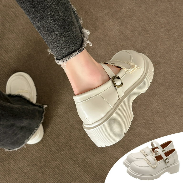 Lovskoo Women s Dress Leather Shoes Round Toe Japanese Style Cute Leather With Skirt for 2024 Summer Single Shoes White Walmart