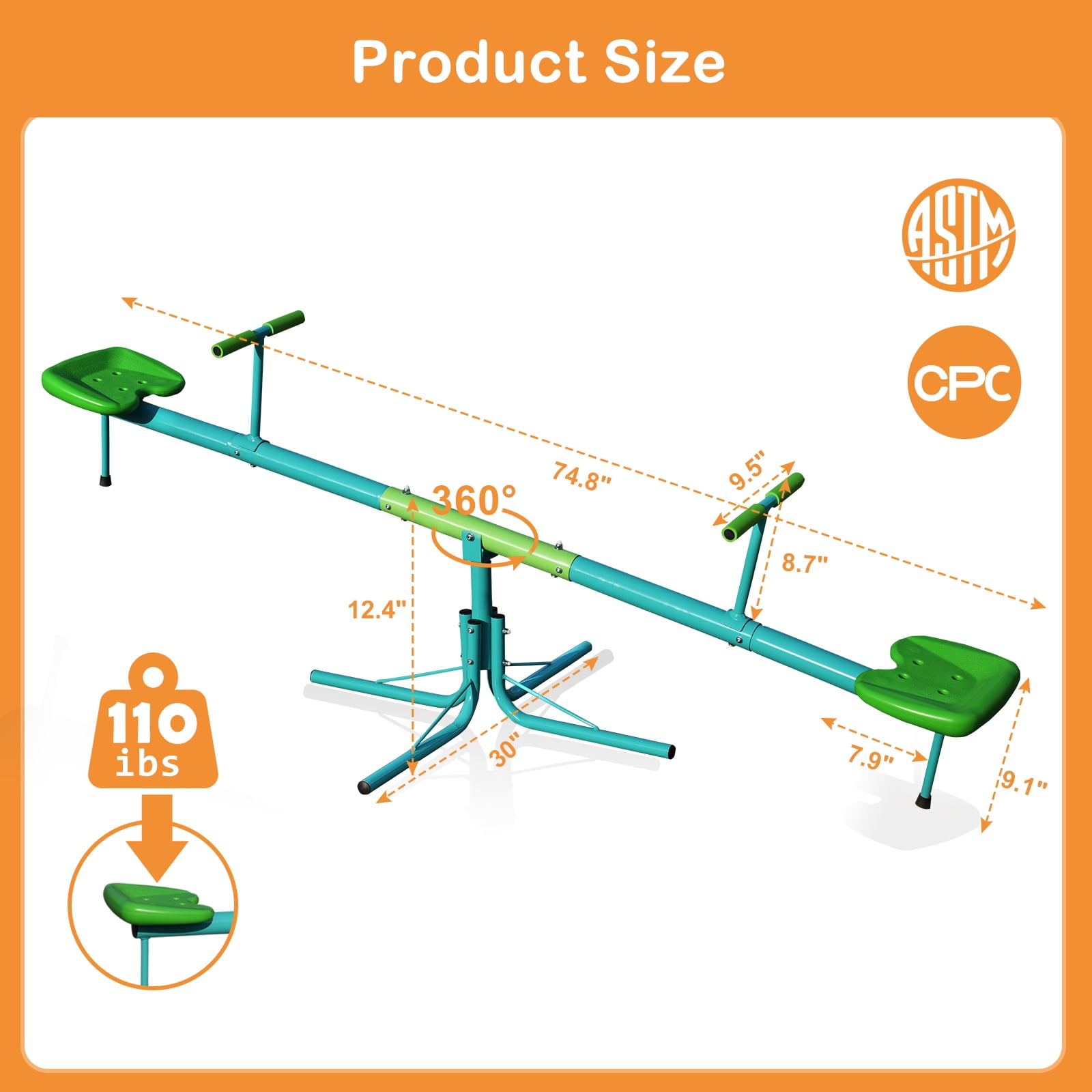 Swiveling 360 Degrees Toddlers Sit and Spin Teeter Totter, Seesaw, Kids Seesaw Outdoor Play Equipment for Backyard Playground
