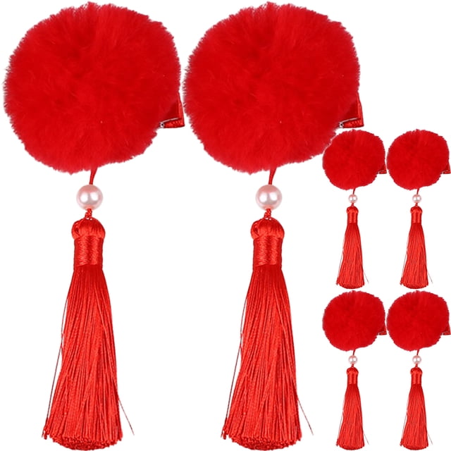 3 pares de pinzas para el pelo con pompones, pasadores vintage con borlas chinas para niñas
