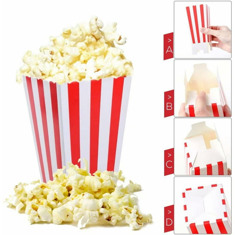 Popcorn Boxes Paper Popcorn Bags Holder White Red Striped Pack of 60 