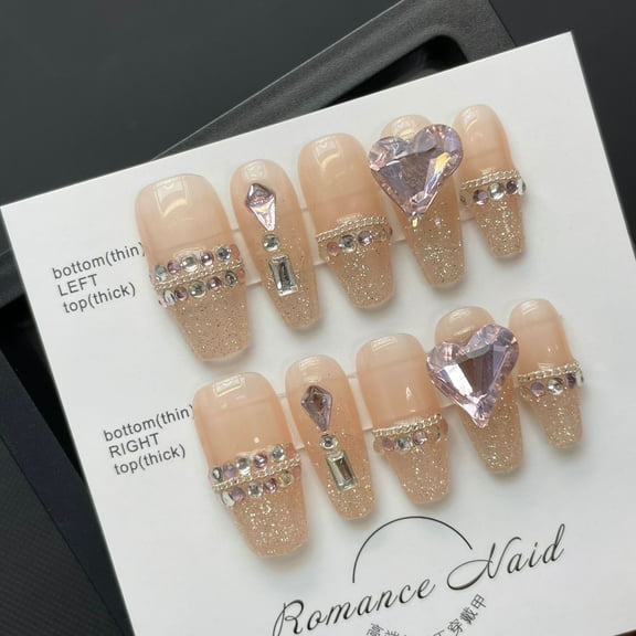 ADITYSHOP - Handmade Light Diamond Gems Press-On Nail Large, Kit included