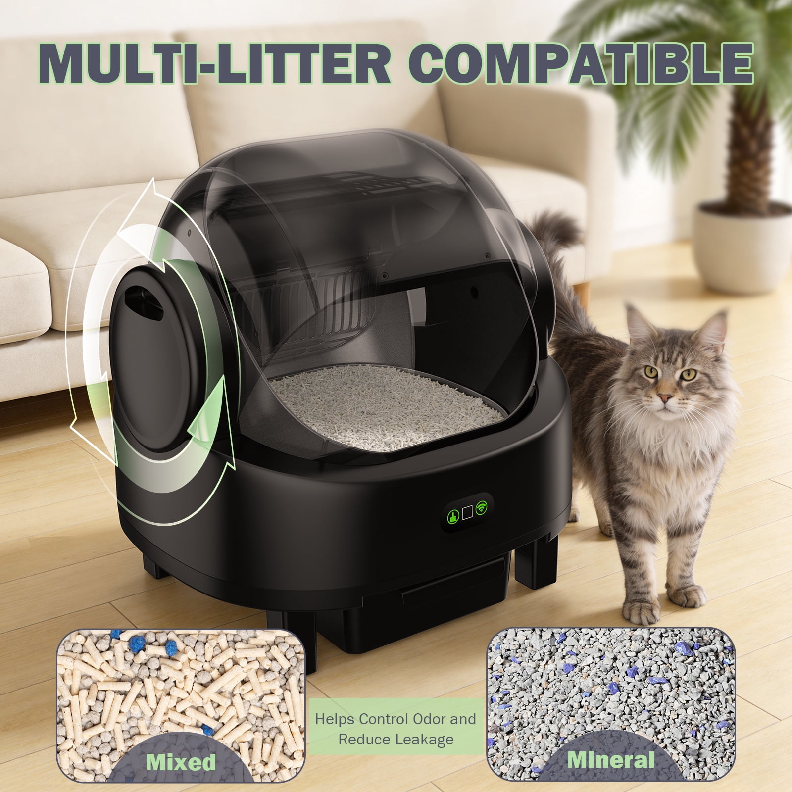 Automatic Self-Cleaning Litter Box for Multiple Cats – Smart Open-Top Design with App Control & Safety Sensors – 10L Large Capacity Auto Cat Litter Box with Waste Drawer & Liner Bags