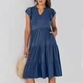 thumbnail image 4 of Midsumdr Summer Dresses for Women 2025 Casual Loose Fit Swing Pleated Elastic Waist Sundresses Fashion Solid Color Sleeveless V-Neck Temperament Dresses with Pockets, 4 of 7