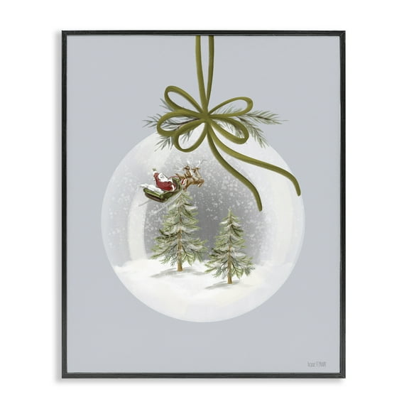 Stupell Industries Santa Sleigh Snowglobe Holiday Painting Black Framed Art Print Wall Art, 11 x 14