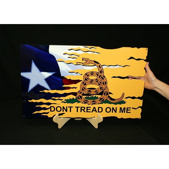 Mancave "Don't Tread on Me" Texas Metal Wall Hanging Sign 24" x 15"