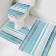 thumbnail image 3 of Teal Nordic Style Stripes Bath Mat 3 Piece Bathroom Rug Set, Turquoise Texture Non Slip Bath Rug Contour Mat and Toilet Lid Cover, Absorbent Shower Mats Soft Bath Rugs and Mats Sets, 3 of 8