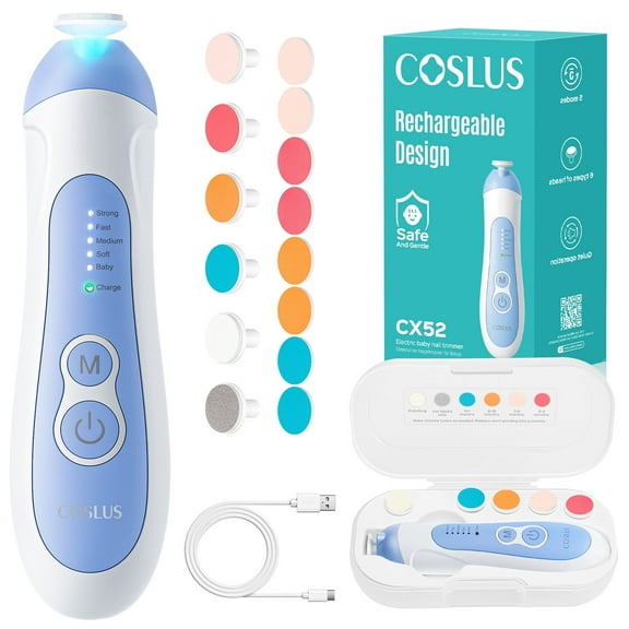 COSLUS Rechargeable Baby Nail Trimmer,Electric Nail File,5 Modes & 6 Grinding Heads for Infant Toddler Kid,CX52,Blue