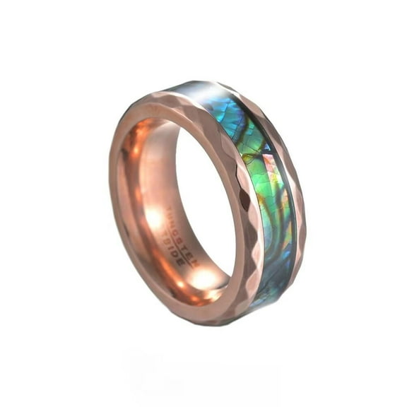 PAMTIER Men's Women's Stainless Steel 8mm Creative High Polished Abalone Shell Ring Rose Gold Size 9