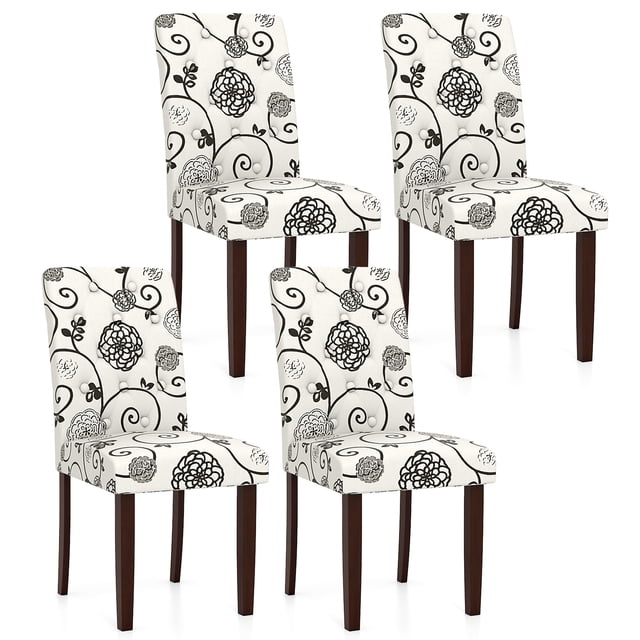 Gymax Wooden Dining Chair Set of 4 w/Rubber Wood Legs Padded Seat S Springs High Back Beige