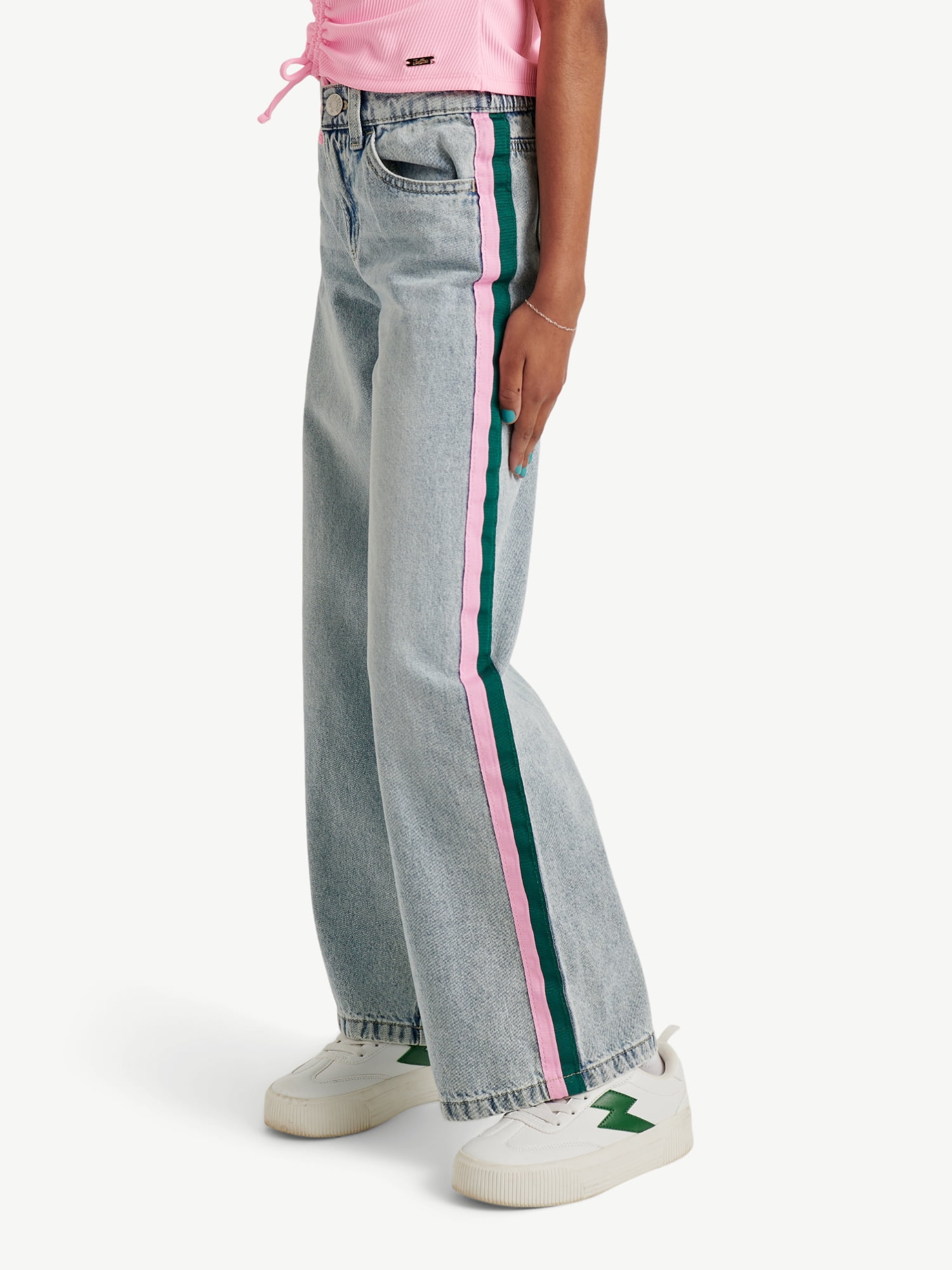 Justice Girls Side Stripes Textured Jeans, Sizes 6-18, Slim & Plus
