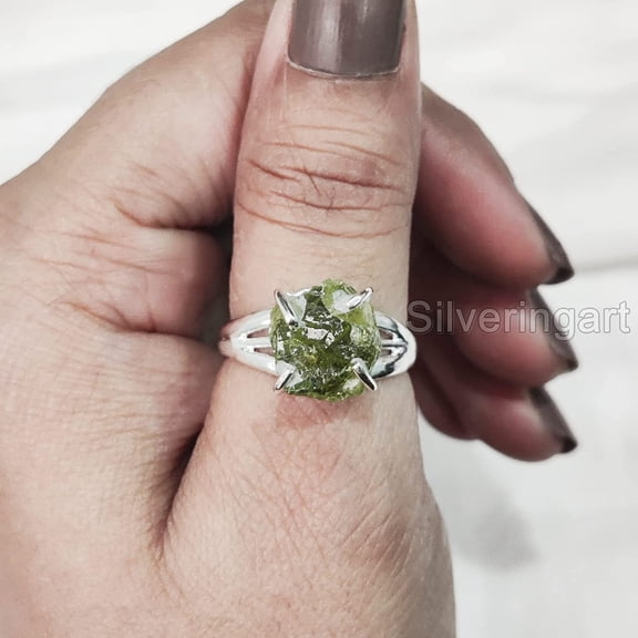 Natural Peridot Ring, Rough Peridot Gemstone Ring, August Birthstone, Boho Ring, 925 Sterling Silver, Womens Ring, Christmas, Thanksgiving, Handmade, Statement Jewelry, Rough Gemstone Jewelry