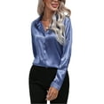 thumbnail image 2 of Frontwalk Women Shirts Long Sleeve Tops Lapel Neck Blouse Ladies Comfy Tunic Shirt Button Down Blue L, 2 of 5