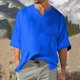 thumbnail image 2 of Men's Solid Color Pleated Quarter Sleeve Top Men's Retro V-Neck TopM, 2 of 5