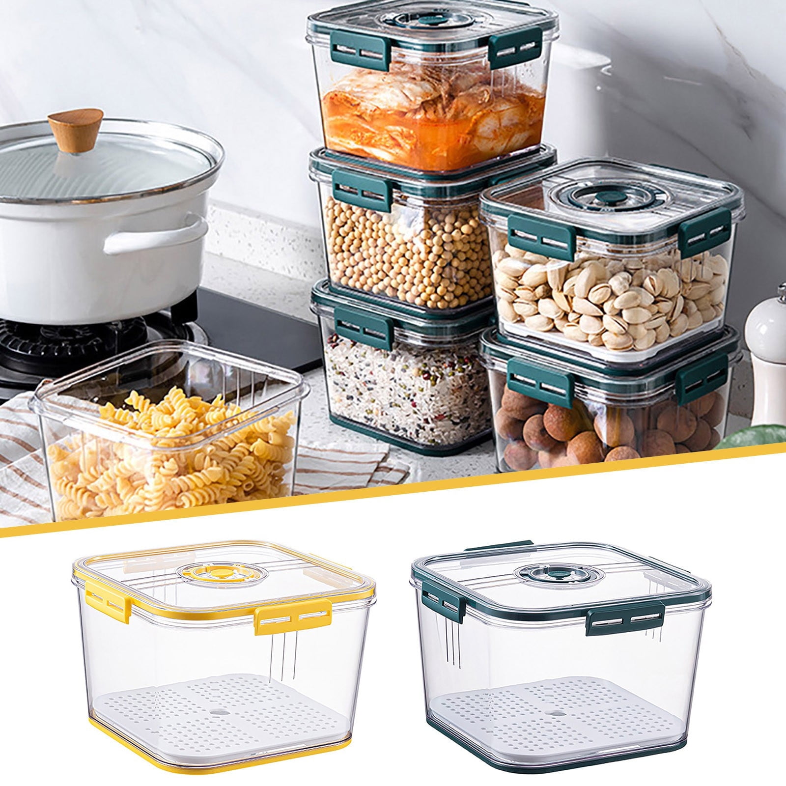 Fresh Produce Vegetable Fruit Storage Containers With Time Recording Fridge Storage Container Container And Fridge Organizers