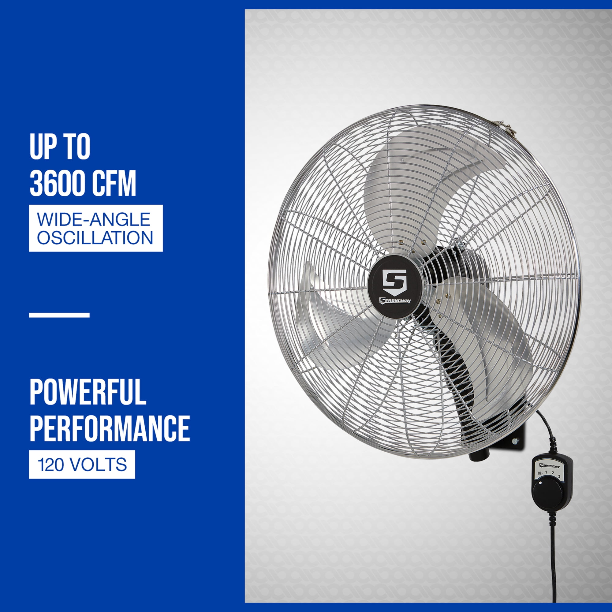 Strongway 20in. Oscillating Wall-Mount Fan, 3600 CFM, 3 Speeds