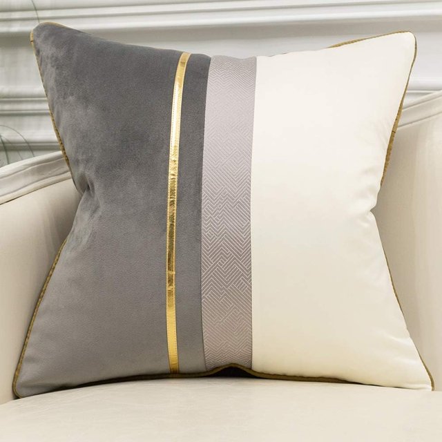 Funda de cojín de terciopelo a rayas de cuero azul marino, blanco y dorado, funda de almohada moderna de lujo, almohada decorativa para sofá, sala de estar, dormitorio, coche