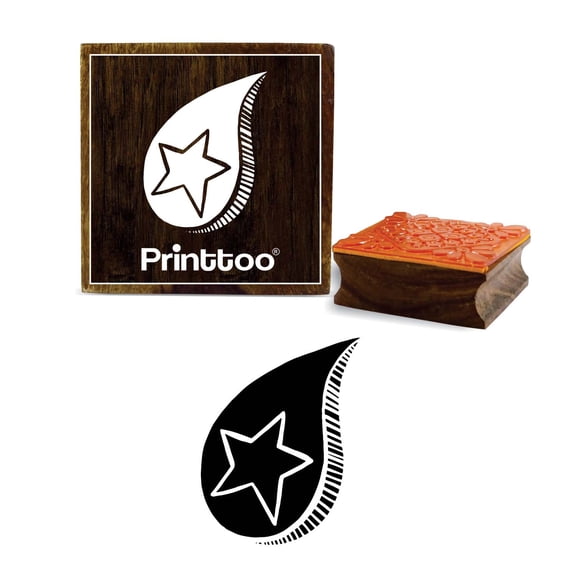 Printtoo Rain Drop With Star Design Craft Textile Square Wooden Rubber Stamp-2 x 2 Inches
