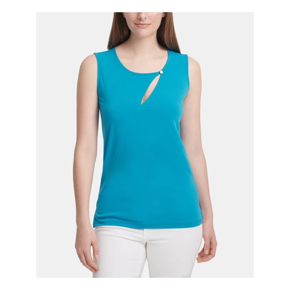 DKNY Womens Blue Sleeveless Scoop Neck Top Size: L
