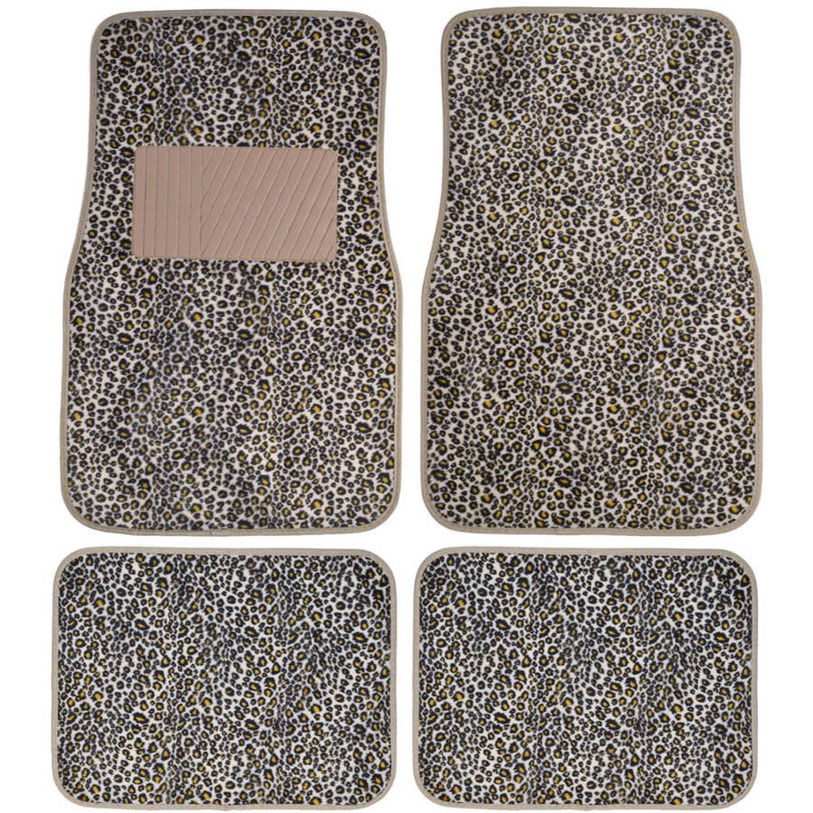BDK Cheetah Car Floor Mats, Animal Prints Mat, 4 Pieces, Beige