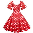 thumbnail image 3 of IROINNID Formal Dress for Women Wedding Guest Evening Night Party Dress Elegant Ladies Polka Puffy Short-Sleeved V-neck Printing High Waist Dress,Red, 3 of 8