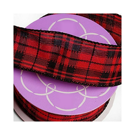 Red and Black Plaid Wired Edge Ribbon - 1 1/2 Inches Wide X 10 Yards (5829030)