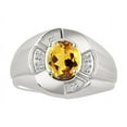 thumbnail image 1 of RYLOS Sterling Silver Ring 8X6MM Oval Gemstone & Diamond Unisex Rings Citrine November Birthstone Ring Size 8, 1 of 7