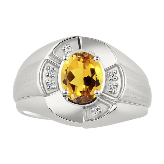 RYLOS Sterling Silver Ring 8X6MM Oval Gemstone & Diamond Unisex Rings Citrine November Birthstone Ring Size 9